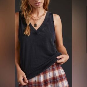 Anthropologie Daily Practice Ritchie V-Neck Tank Top Black Acid Wash